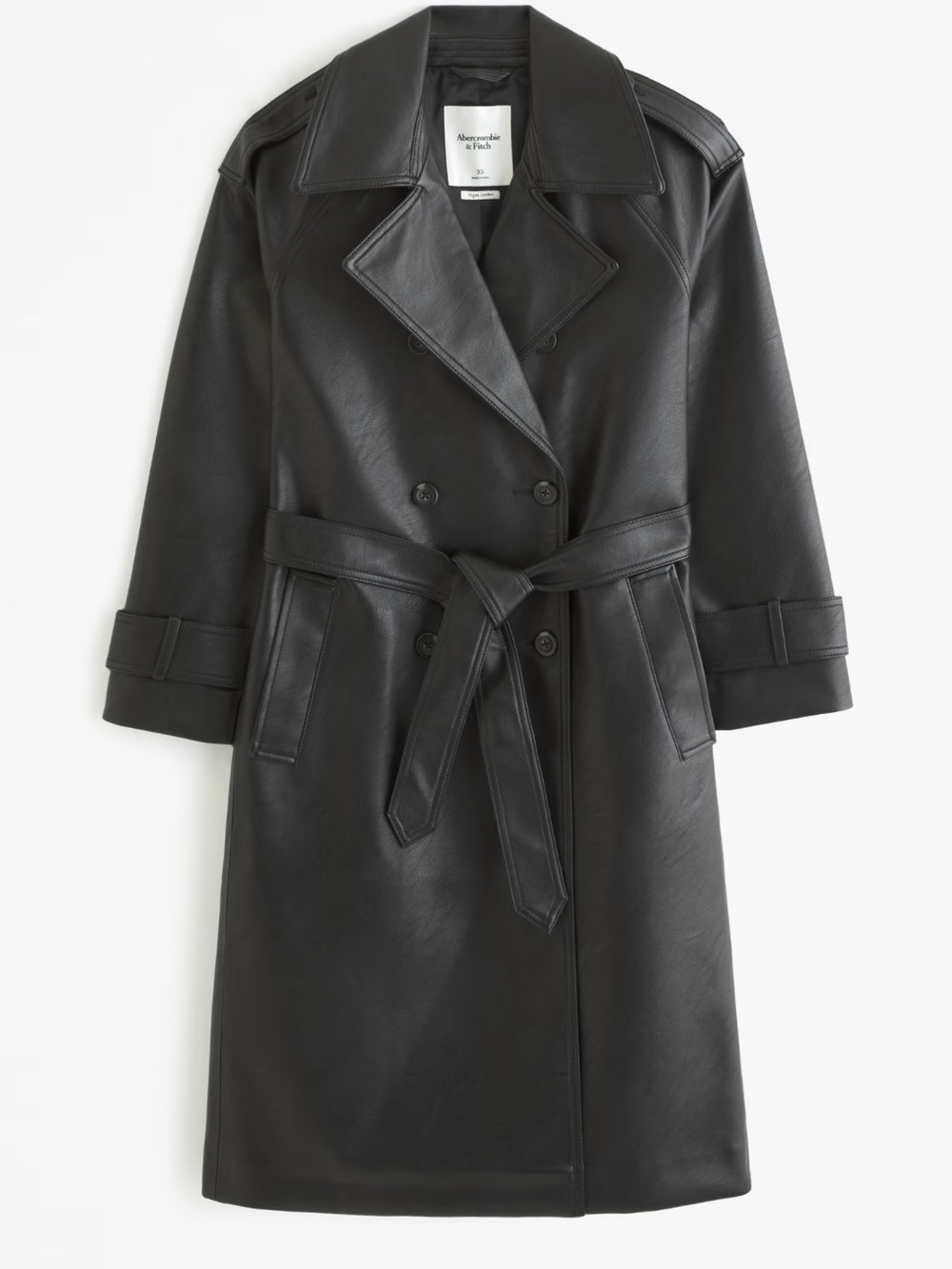 Abercrombie & Fitch Black Vegan Leather Double-Breasted Trench